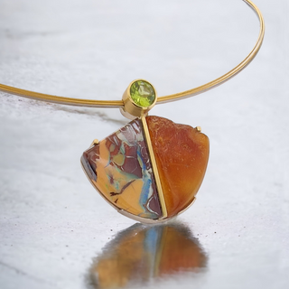 Kettenanhänger aus Gelbgold und Silber mit Bernstein, Opal und Peridot - Schmucklinie-shop