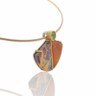 Kettenanhänger aus Gelbgold und Silber mit Bernstein, Opal und Peridot - Schmucklinie-shop