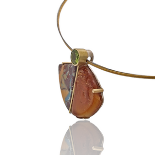 Kettenanhänger aus Gelbgold und Silber mit Bernstein, Opal und Peridot - Schmucklinie-shop