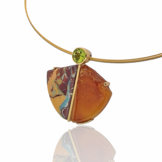 Kettenanhänger aus Gelbgold und Silber mit Bernstein, Opal und Peridot - Schmucklinie-shop