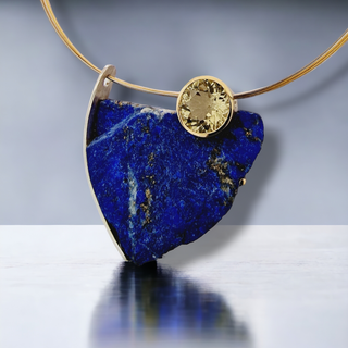 Lapislazuli und Lemon Citrin Kettenanhänger aus Gelbgold und  Silber - Schmucklinie-shop