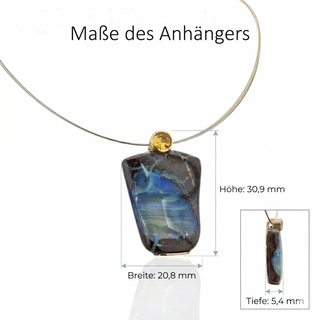 Opal und Citrin Kettenanhänger aus 750 Gelbgold und 925 Silber, Unikatschmuck