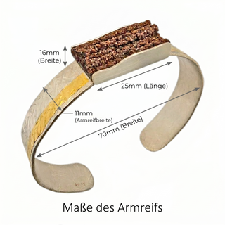 Versteinerter Holz Armreif in Silber mit Gold Akzent, natürliche Edelstein Armspange