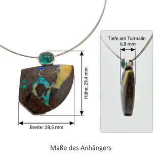 Boulder Opal Anhänger mit türkisem Turmalin aus 925 Silber