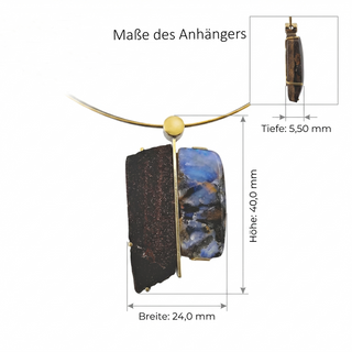 Unikat Opal mit versteinertem Holz Kettenanhänger aus 750 Gelbgold und 925 Silber