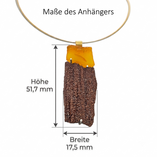 Kettenanhänger mit versteinertem Holz und Bernstein aus 925 Silber und 750 Gelbgold