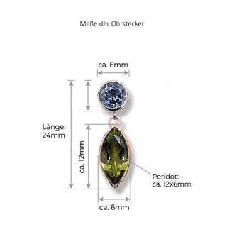 Peridot und Aquamarin Ohrstecker aus 750 Gelbgold und 925 Silber
