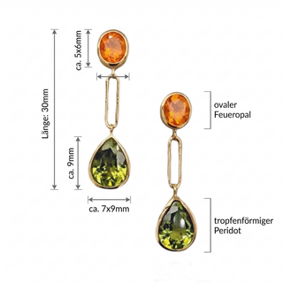 Feueropal und Peridot Ohrringe aus 750er Gelbgold
