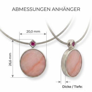 Hochwertiger Edelsteinschmuck Rosa Pink Opal und Rubin Kettenanhänger in 925 Silber