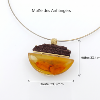 Exklusiver Kettenanhänger mit Bernstein und versteinertem Holz aus 925 Silber und 750 Gelbgold