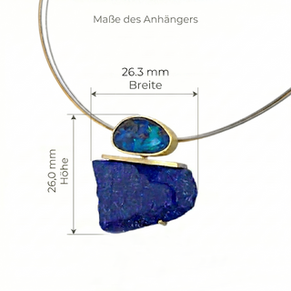 Kettenanhänger mit Boulder Opal und Lapislazuli in 925 Silber und 750 Gelbgold