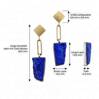 Ohrringe aus 750 Gelbgold und 925 Silber mit naturbelassenem Lapislazuli