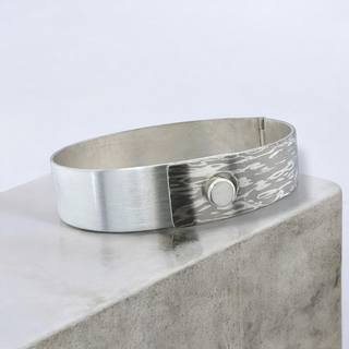 Mokume Gane Palladium und Silber Armreif mit Scharnierbewegung - Schmucklinie.shop