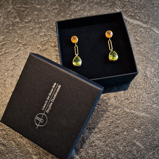 Feueropal und Peridot Ohrringe aus 750er Gelbgold