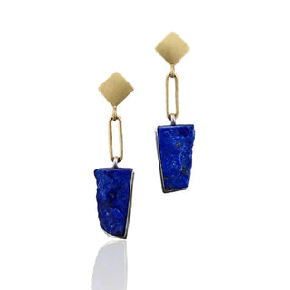 Ohrringe aus Gelbgold,  Silber und naturbelassenem Lapislazuli - Schmucklinie-shop