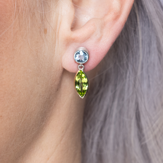Ohrschmuck aus Gelbgold und  Silber mit Strahlende Peridot und Aquamarin - Schmucklinie-shop