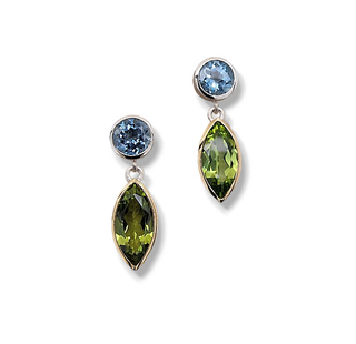 Ohrschmuck aus Gelbgold und  Silber mit Strahlende Peridot und Aquamarin - Schmucklinie-shop