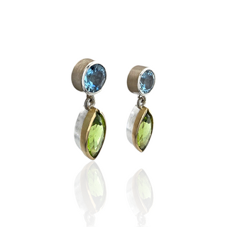 Ohrschmuck aus Gelbgold und  Silber mit Strahlende Peridot und Aquamarin - Schmucklinie-shop