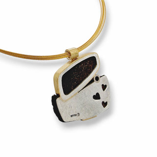Türkisfarbener Boulder Opal Kettenanhänger mit versteinertem Holz und Smaragd aus Gelbgold und Silber - Schmucklinie-shop