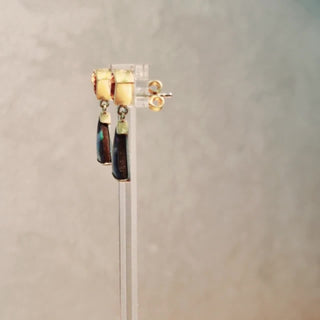 Unikat Ohrringe mit Boulder Opal und Citrin aus Gelbgold und Silber - Schmucklinie-shop
