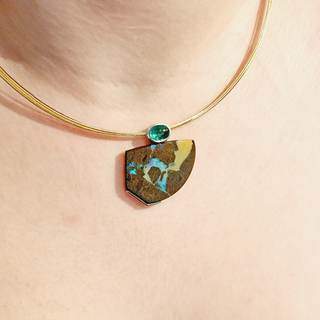 Weltkarten Boulder Opal Kettenanhänger mit türkisem Turmalin aus Silber - Schmucklinie-shop