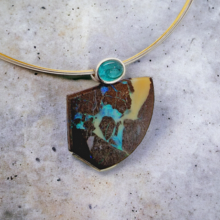 Weltkarten Boulder Opal Kettenanhänger mit türkisem Turmalin aus Silber - Schmucklinie-shop