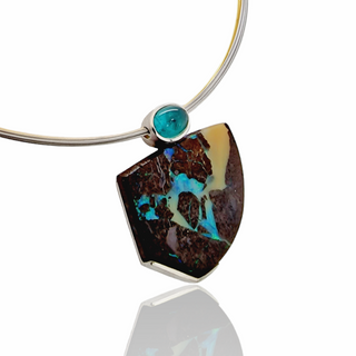 Weltkarten Boulder Opal Kettenanhänger mit türkisem Turmalin aus Silber - Schmucklinie-shop
