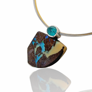 Weltkarten Boulder Opal Kettenanhänger mit türkisem Turmalin aus Silber - Schmucklinie-shop