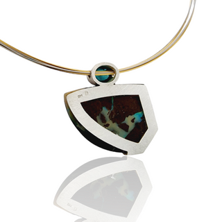 Weltkarten Boulder Opal Kettenanhänger mit türkisem Turmalin aus Silber - Schmucklinie-shop